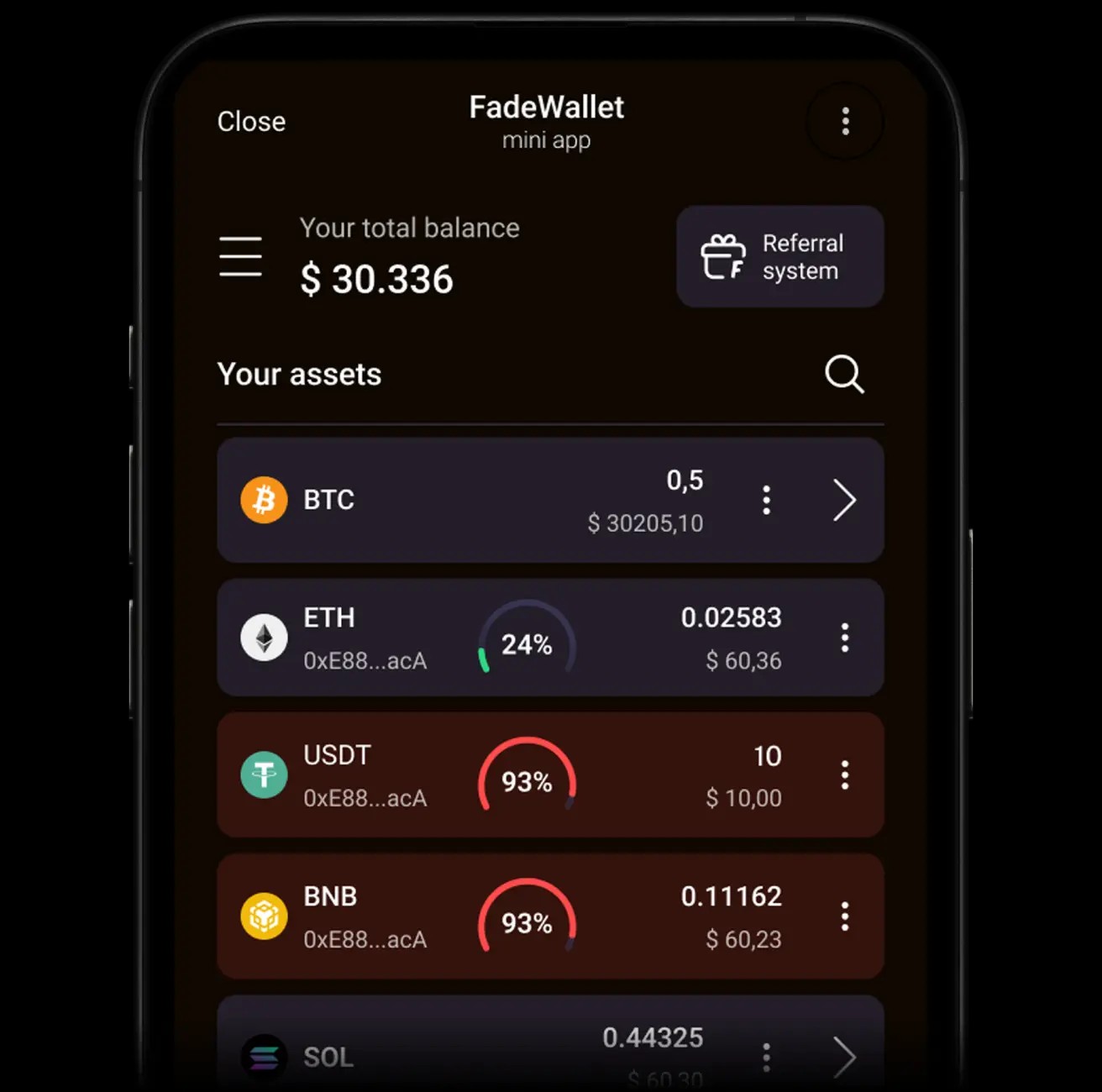 Step 1 of the FadeWallet app